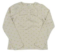 Krémové úpletové triko s mašlí a puntíky zn. H&M