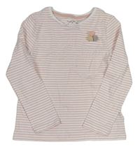 Růžovo-bílé pruhované triko s bambulkami zn. F&F
