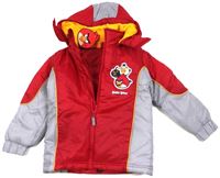 Nové - Červeno-šedá šusťáková zimní bunda s Angry Birds a kapucí 