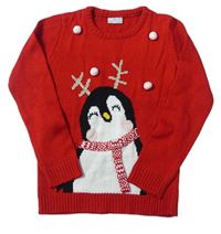 Červený svetr s tučňáky zn. Matalan