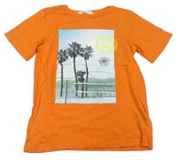 Oranžové tričko s palmami zn. H&M