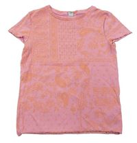 Růžové žebrované vzorované tričko zn. Tu