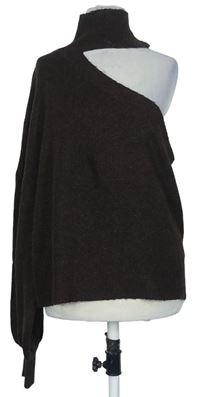 Dámský hnědý crop asymetrický svetr s rolákem zn. Boohoo