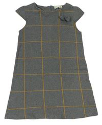 Šedo-medové kostkované melírované šaty s mašlí zn. Zara