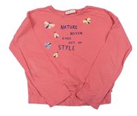 Lososové triko s nápisem a motýly zn. OVS