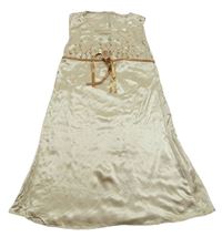 Zlaté saténové šaty s kytičkami zn. M&S