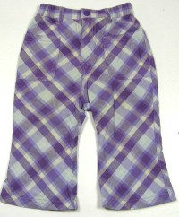 Fialovo-modré kárové plátěné oteplené kalhoty