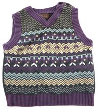Fialovo-barevná vzorovaná svetrová vesta zn. Miniclub