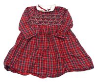 Červeno-tmavomodro-bílé kostkované šaty s výšivkami zn. Jojo Maman Bebé
