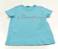 Pomněnkové tričko s nápisem zn. Benetton