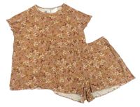 2set- Starorůžové květované tričko + kraťasy zn. H&M