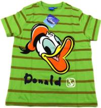 Outlet - Zeleno-béžové pruhované tričko s Donaldem zn. Disney