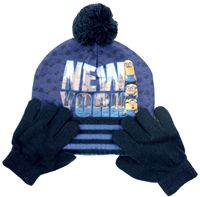 Nové - 2set - Tmavomodrá čepice s Mimoni + rukavice 