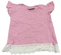 Růžovo-bílé pruhované tričko s krajkou zn. PRIMARK