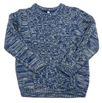 Modrý melírovaný svetr s copánkovým vzorem zn. M&S