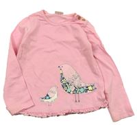 Růžové triko s ptáčkem zn. F&F