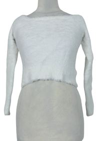 Dámský bílý chlupatý crop svetr zn. H&M