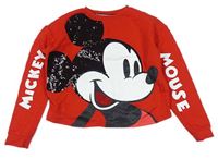 Červená crop mikina s Mickey Mousem zn. Disney