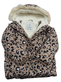 Béžová šusťáková zimní bunda s leopardím vzorem a kapucí zn. George