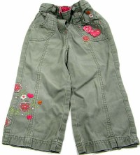 Khaki riflové kalhoty s kytičkami zn. Cherokee