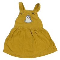 Hořčicové manšestrové laclové šaty s tučňákem zn. Nutmeg