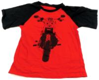 Červeno-černé tričko s motorkou zn. Boys