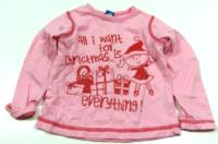 Růžové vánoční triko s obrázkem a nápisy zn. Adams