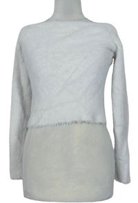 Dámský bílý chlupatý svetr s lodičkovým výstřihem zn. H&M