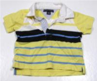 Žluto-tmavomodro-bílé pruhované tričko s límečkem zn. Tommy Hilfiger