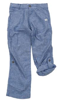 Modré melírované lněné roll up kalhoty zn. H&M