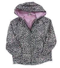 Šedo-růžová šusťáková jarní bunda s leopardím vzorem a kapucí zn. Tu