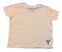 Bílo-neonově oranžové pruhované tričko zn. Mothercare