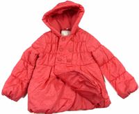 Růžová šusťáková zimní bunda s kytičkami a kapucí zn.M&S