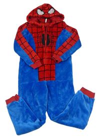 Modro-červená plyšová kombinéza s pavoukem a kapucí - Spider-man zn. C&A