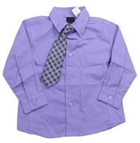 2Set  - Fialová košile + falovo/šedá károvaná kravata zn. VANHEUSEN