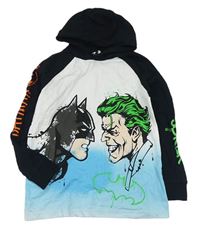 Bílo-černo-modré triko s kapucí a Batmanem s Jokerem zn. Next