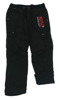 Černé plátěné podšité kalhoty s nápisem a úpletovým pasem zn. Y.F.K.