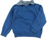 Modrý svetr s košilovým límečkem 
