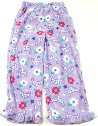 Lila-barevné květované fleecové pyžamové kalhoty