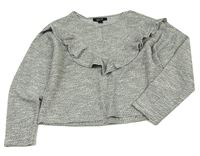 Šedo-bílo-černý melírovaný crop svetr s volánkem zn. New Look