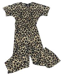 Béžový plisovaný kalhotový overal s leopardím vzorem zn. F&F