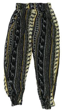Černo-bílo-žuté vzorované turecké kalhoty zn. Tu