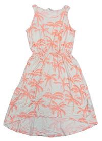 Bílo-růžové lehké šaty s palmami zn. H&M