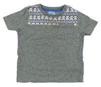 Šedé melírované tričko s kapsou a vzorem zn. F&F