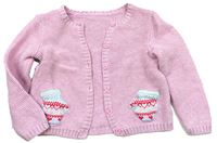 Růžový propínací svetr s rukavičkami zn. Mothercare
