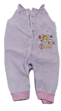 Fialovo-růžové sametové laclové kalhoty se srnkou a sovičkou zn. M&Co