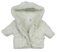 Bílý fleecový zateplený kabátek s kapucí s kožešinou zn. F&F