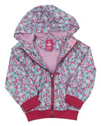 Modro-růžová šusťáková květovaná jarní bunda s kapucí zn. Kiki&Koko