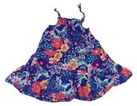 Modrofialové květované plátěné šaty s motýly zn. H&M