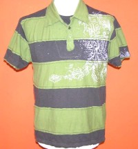 Pánské zeleno-šedé pruhované tričko s límečkem